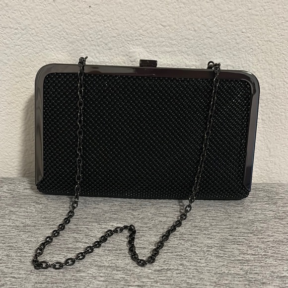 ***SOLD***LA REGALE Black Beaded Clutch Bag With Chain - Picture 1 of 5